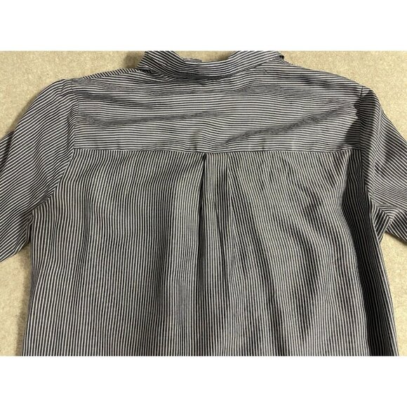 Express Womens Blouse Size Md Button Up Roll Tab Sleeve Grey/White Stripe - Picture 14 of 14